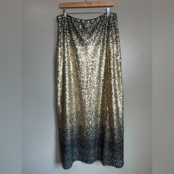 Heidi Daus gold black ombré sequins maxi skirt glam regencycore cocktail party - Picture 6 of 8